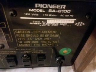 Vintage Pioneer SA - 8100 Stereo Amplifier.  Service 10