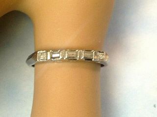 Vintage 14k White Gold Baguette And Round Diamond Ring Anniversary Band Sz 7