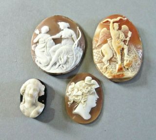 4 X Loose Antique Victorian Cameo Plaques For Jewellery Brooch Etc Hard Stone