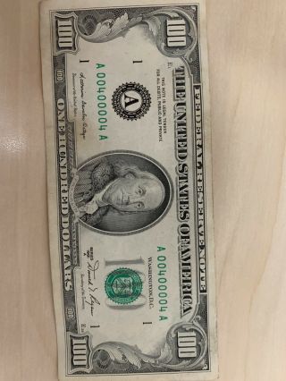 $100 Bill 1981 Vintage (real Money) Serial 00400004