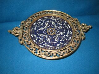 Antique c1900 French Bronze Blue Champleve ' Enamel Tazza Compote 2