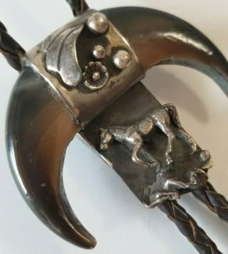 Vtg Unusual Figural Horse & Claw Sterling Silver Bolo Tie W/tips Navajo Or Zuni