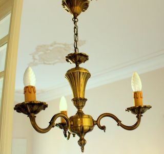 Vintage French Solid Bronze Rococo 3 Arms Chandelier 2.  6 Kg