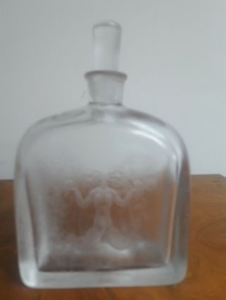 Vintage Orrefors Crystal Flask Etched Mermaid On Frosted Glass Sweden