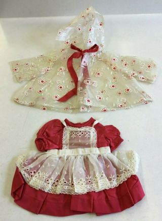 Tagged Terri Lee Doll Outfit Red Dress W/white Lace Apron And Raincoat