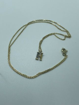 Vintage 585 14 K Gold & Diamond Letter ‘h’ Charm Pendant & Chain