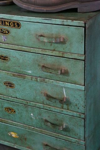 Vintage industrial Metal Cabinet Green Parts bin drawers Springs Hardware store 5