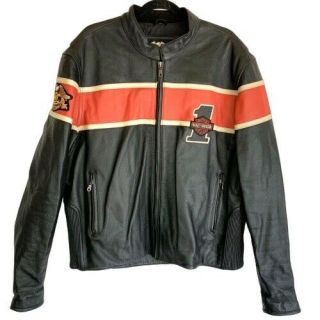 Rare Harley Davidson Hd 1 Victory Lane Black Orange Leather Jacket Men 