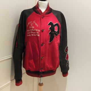 Polo Ralph Lauren Vintage Red Cotton/leather Letterman Varsity Jacket Size M