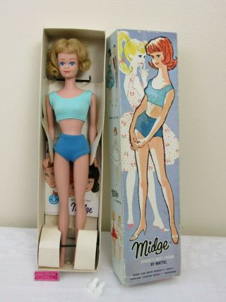Vtg 1962 Barbie Midge Doll Orig Box W/ Liner 860 Blonde Wrist Tag