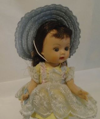 Vintage 1950s 8 " Walker Nasb Muffie Doll Brunette Blue Eyes,  W/ Tag Blue Dress