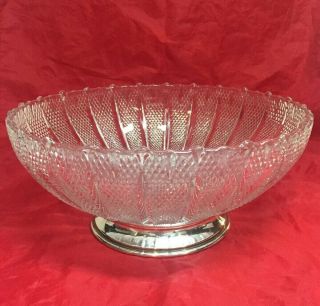 Vintage Large S Kirk & Son Fluted Glass Fruit Bowl Sterling Silver Pedestal 34