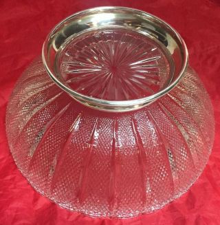 Vintage Large S Kirk & Son Fluted Glass Fruit Bowl Sterling Silver Pedestal 34 3