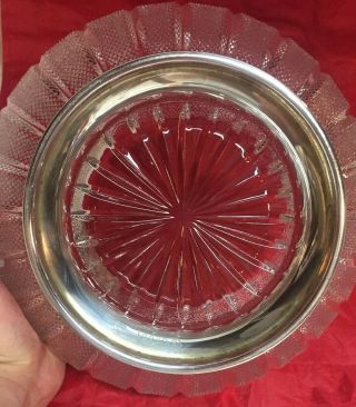 Vintage Large S Kirk & Son Fluted Glass Fruit Bowl Sterling Silver Pedestal 34 4