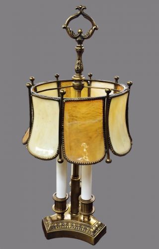 Antique French Bouillotte Lamp Tiffany Style Stained Slag Glass Art & Crafts