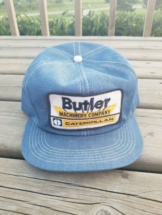 Vintage K Brand Catepillar Butler Machinery Denim Trucker Hat Patch Cap / Rare