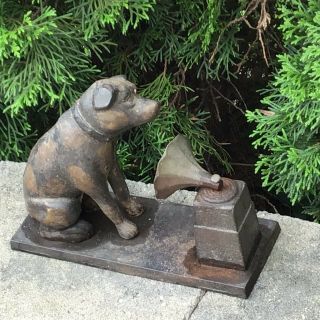 Antique Vintage Cast Iron dog with phonograph 8