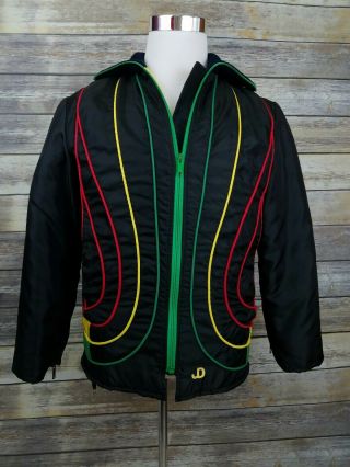 John Deere Vintage 70s Rainbow Stripes Quilt Lined Skiing Coat Jacket Adult M