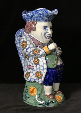 Antique Dutch Delft Toby Jug - Snuff Taker Sign Bloompot Polychrome Pottery C1880