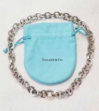 RARE Tiffany & Co 18K Yellow Gold Circle Clasp Link Necklace Round Chain Choker 4