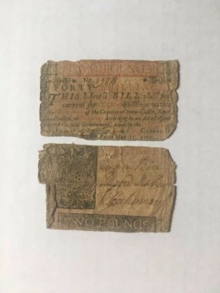 Two Pounds Note Currency American May 31,  1760 Rice Hall Lockerman Very Rare