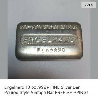 10 Oz Silver Bar Engelhard Vintage Poured Style