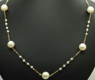 Vintage 14k Yellow Gold 9mm Large Freshwater Pearl Italian Necklace - 22 "