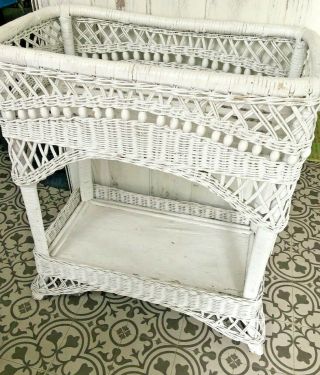 Vintage Wicker And Bead Plant Stand White 29.  5 " H X 24.  5 " L X 13 " D