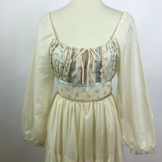 Vintage 70s Gunne Sax Prairie Dress Maxi Hippie Boho Lace Ribbon Cream Floral 3