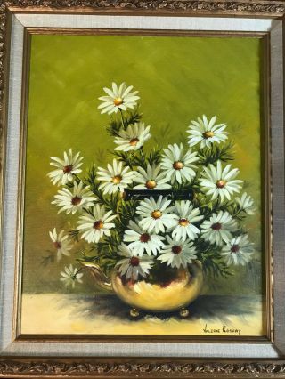 Large Vintage Valerie Ploshay " Vase Of Flowers Scene " Oil Painting 2 - Framed
