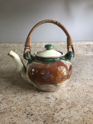 Vintage Brown County Pottery Indiana Floral Design Teapot