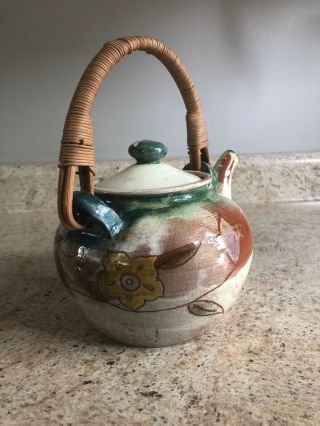 Vintage Brown County Pottery Indiana Floral Design Teapot 3