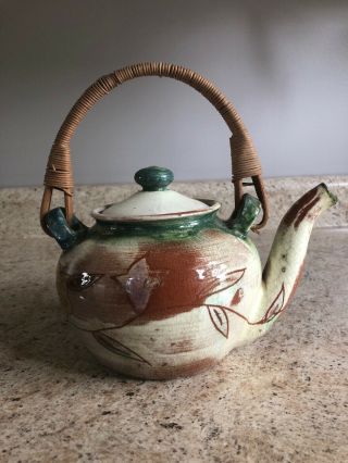 Vintage Brown County Pottery Indiana Floral Design Teapot 4