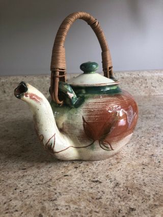 Vintage Brown County Pottery Indiana Floral Design Teapot 6