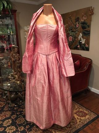 Vintage Jessica Mcclintock Gunne Sax Pink Silk Ball Gown Size 14 Large 36 " Nwt