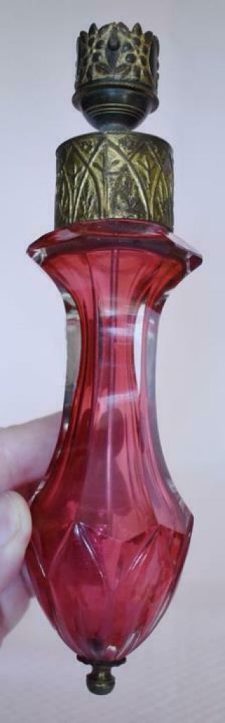 EXTREMELY RARE VICTORIAN ERA CRANBERRY GLASS UMBRELLA HANDLE PATTERNED FITTINGS 2