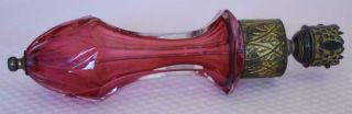 EXTREMELY RARE VICTORIAN ERA CRANBERRY GLASS UMBRELLA HANDLE PATTERNED FITTINGS 3