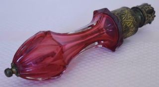 EXTREMELY RARE VICTORIAN ERA CRANBERRY GLASS UMBRELLA HANDLE PATTERNED FITTINGS 4