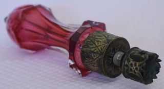 EXTREMELY RARE VICTORIAN ERA CRANBERRY GLASS UMBRELLA HANDLE PATTERNED FITTINGS 5