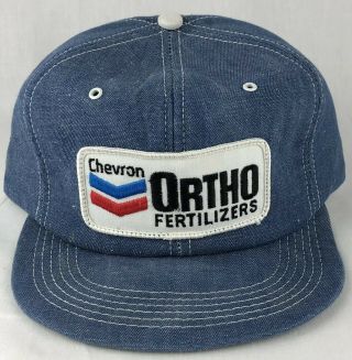 Vtg Chevron Ortho Ferilizers Patch Snapback Trucker Denim Hat Cap K Brand Usa