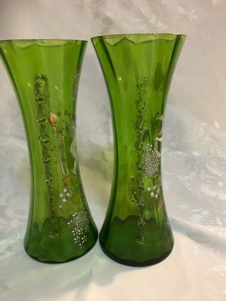 Antique Victorian Moser Glass Mary Gregory Cherub Mantle Vases Pair Rigoree 6