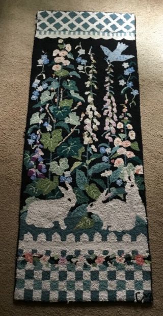 Vintage Claire Murray Long Runner Rug With Bunnies Flowers Bird