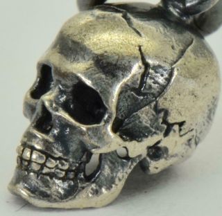 Antique 19th Century Victorian Sterling Silver Skull Charm Pendant Fob.  Rare