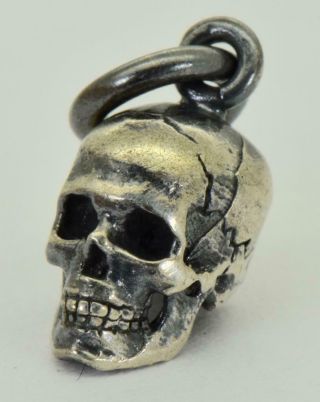 Antique 19th Century Victorian Sterling Silver Skull charm pendant fob.  Rare 2