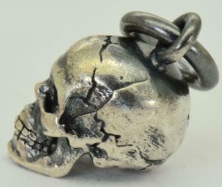 Antique 19th Century Victorian Sterling Silver Skull charm pendant fob.  Rare 3