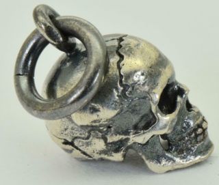 Antique 19th Century Victorian Sterling Silver Skull charm pendant fob.  Rare 5