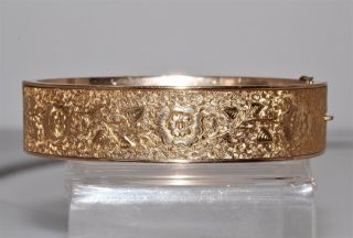 Antique Vintage Dunn Bros.  1/20 10k Gold Filled Floral Etched Bangle Bracelet