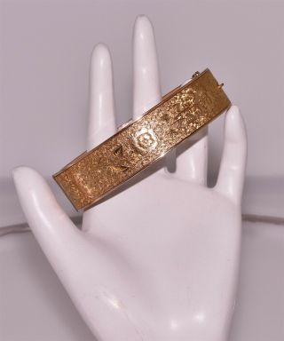 Antique Vintage Dunn Bros.  1/20 10K Gold Filled Floral Etched Bangle Bracelet 2