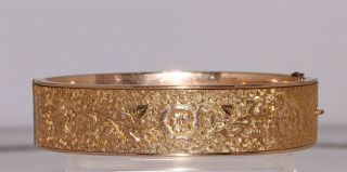Antique Vintage Dunn Bros.  1/20 10K Gold Filled Floral Etched Bangle Bracelet 3