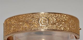 Antique Vintage Dunn Bros.  1/20 10K Gold Filled Floral Etched Bangle Bracelet 4